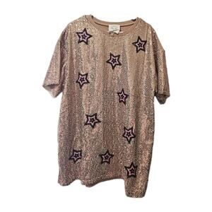 Fantastic Fawn Sequin Star Dress Size Medium With Pockets Feminine Mini